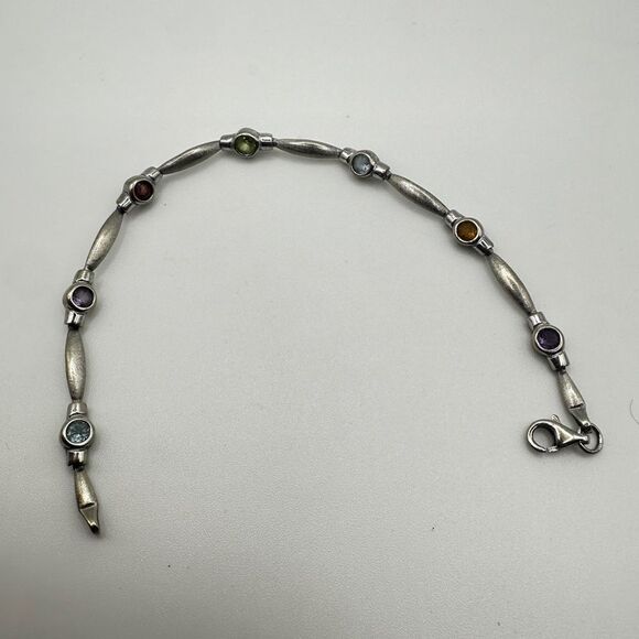 7" 14k white gold and multi-faceted gemstone bracelet! - Picture 5 of 14